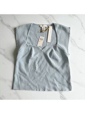 HOUSE OF HARLOW Light Blue Ribbed Sweetheart Neckline Sweater Tank Top Size L NE